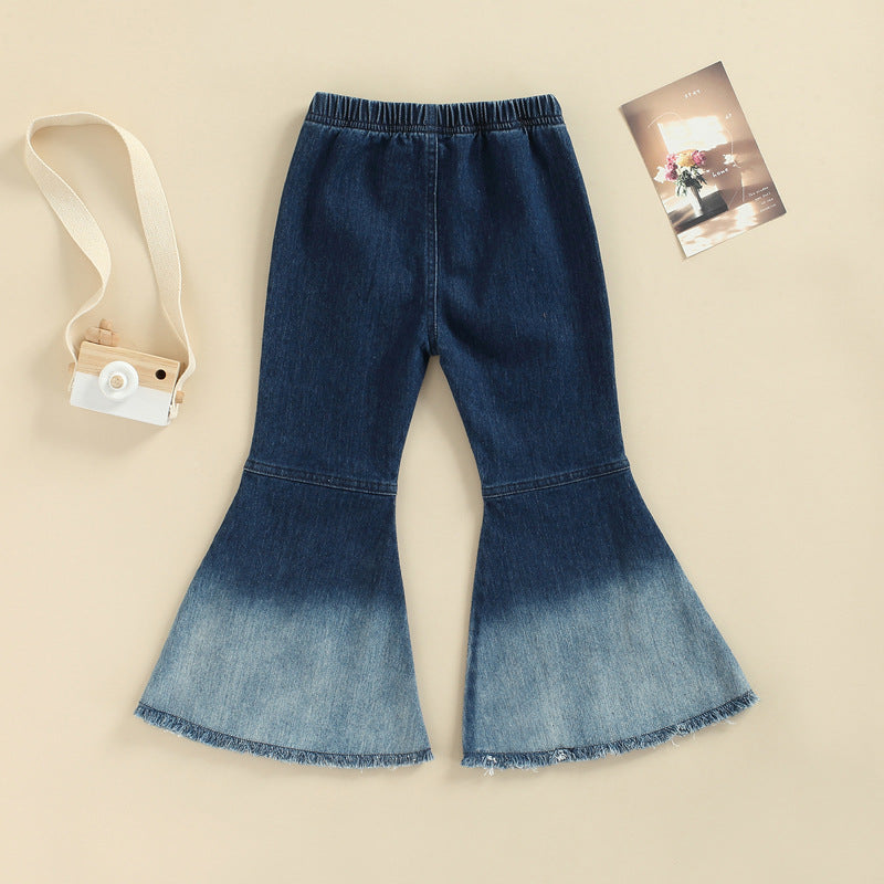 Wholesale Children's Abstract Printed Cotton Stretch Denim Flared Pants